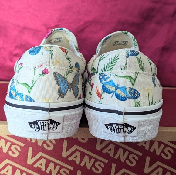 Vans Classic Slip On White Canvas Butterfly Floral Nature Women's 6.5 Men's 5 - Picture 4 of 9
